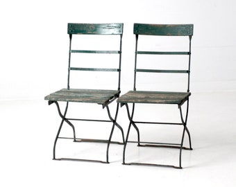 antique painted wrought iron folding chairs pair