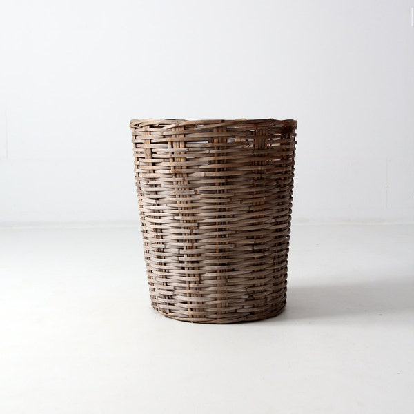 Vintage Tall Basket, Woven Wood Basket