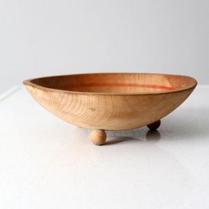 vintage hand-painted footed wood bowl image 9