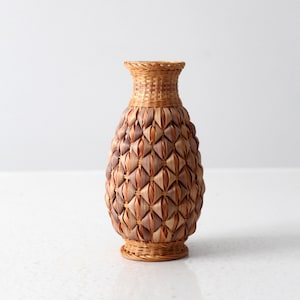 vintage wicker wrapped vase