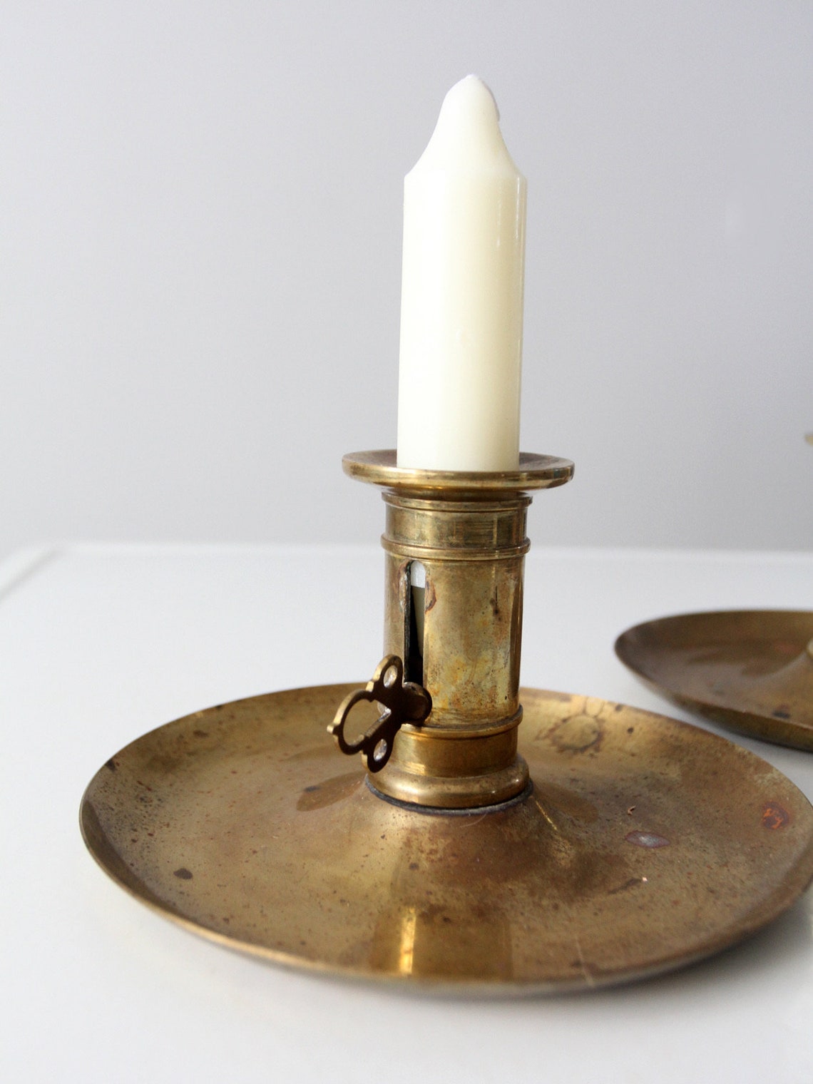 Antique Brass Pushup Candle Holders Pair Etsy UK