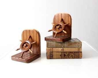 vintage wooden nautical bookends pair