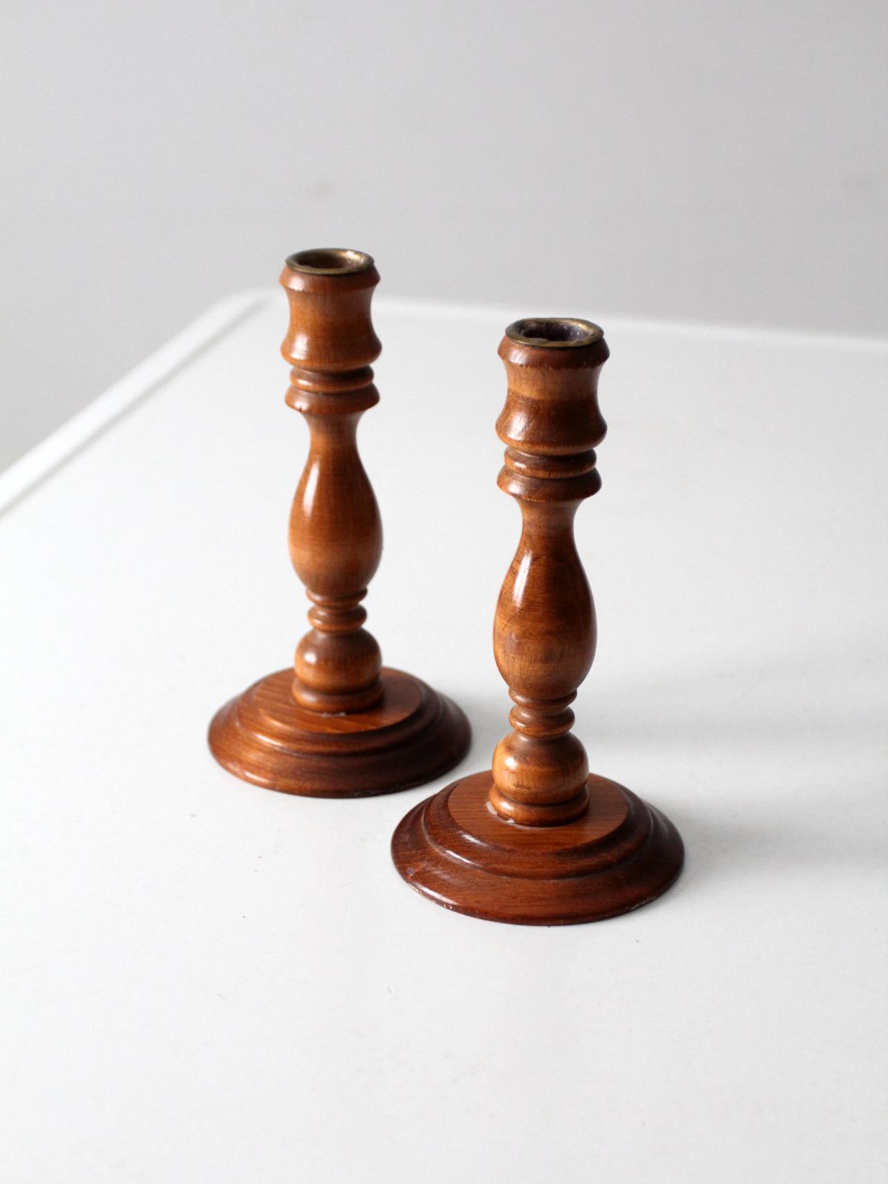 Vintage Turned Wood Candlestick Holders Pair - Etsy Australia