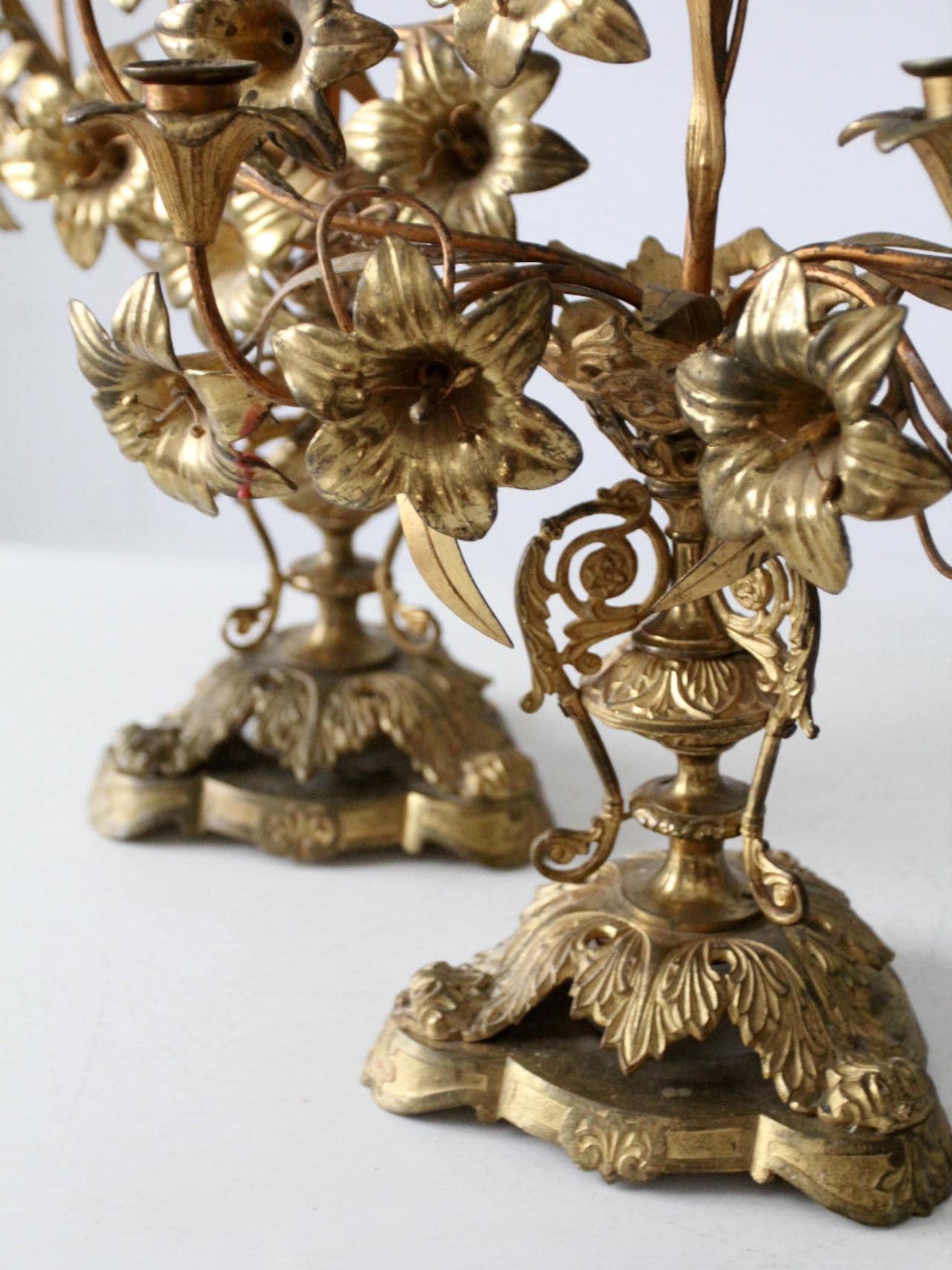 アンティーク真鍮製の花型燭台ペア - Etsy 日本