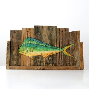 vintage rustic folk art painted fish sign image 1