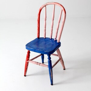 vintage painted children's chair, bright color spindle back chair image 9