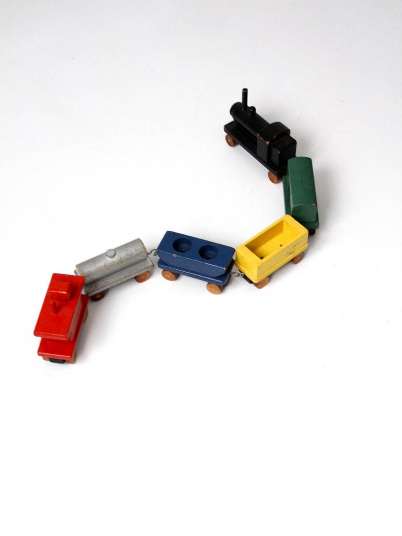 vintage wooden toy train primitive toy block train cars
