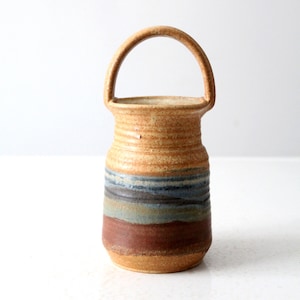 vintage studio pottery basket vase