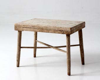 antique primitive painted wood farmhouse stool
