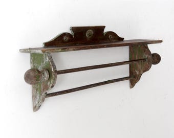 antique primitive wall shelf with towel bar