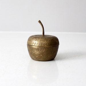 vintage etched brass figurative apple box image 1