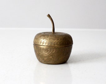 vintage etched brass figurative apple box