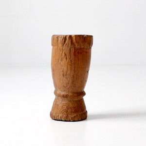 antique wood mortar, rustic wood vase, wooden vessel image 5