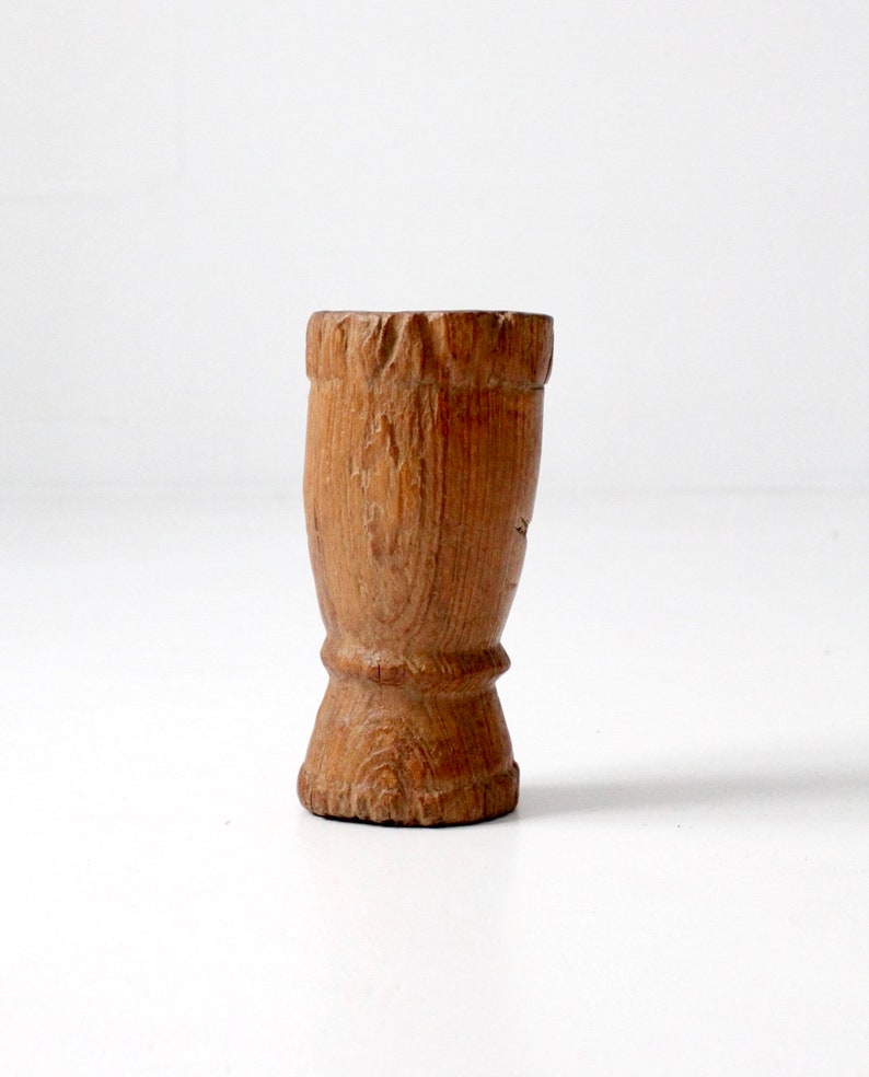 antique wood mortar, rustic wood vase, wooden vessel image 5