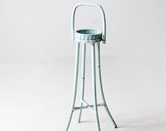 vintage painted wicker plant stand