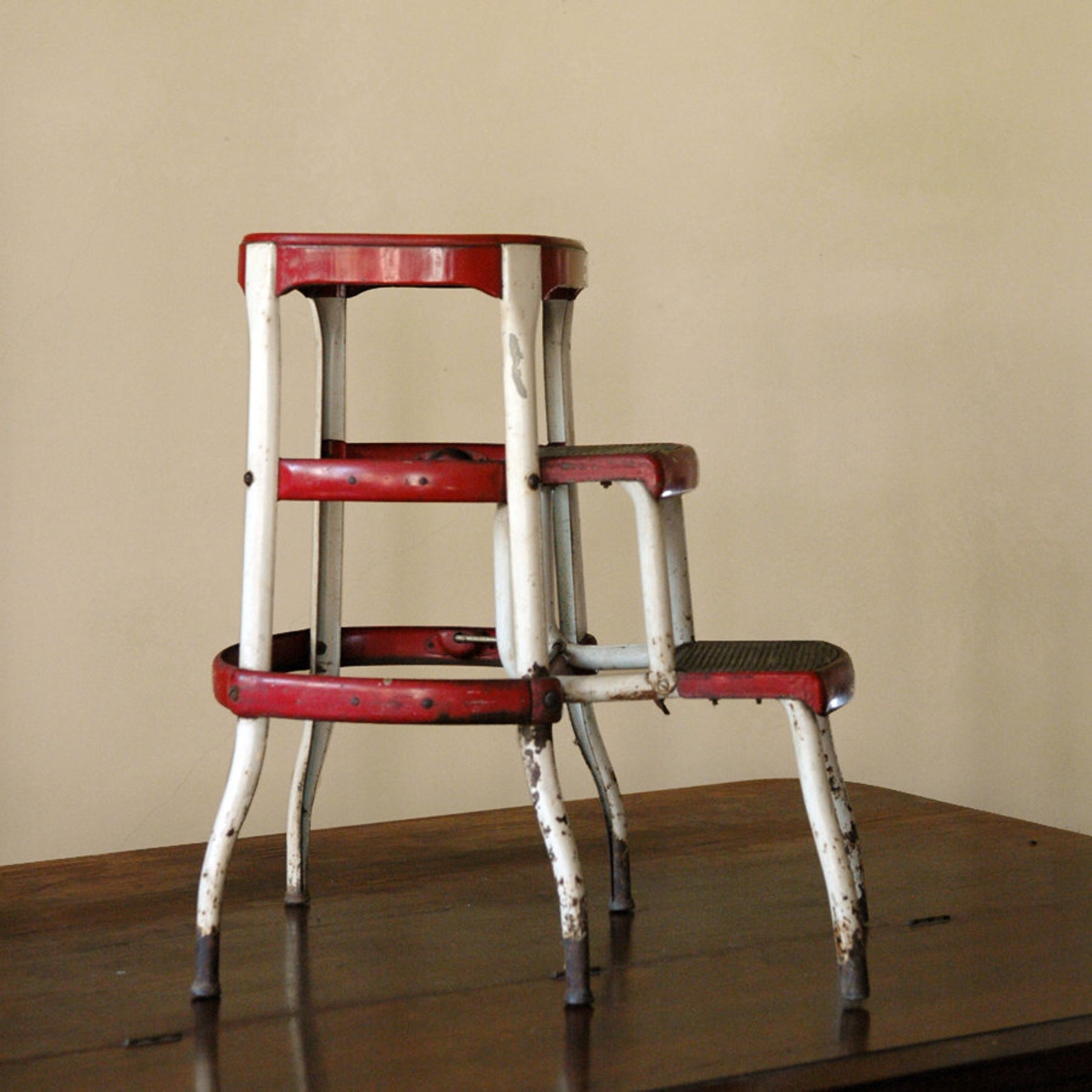 Vintage Industrial Step Stool // Red Slider Etsy