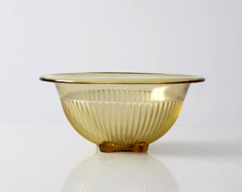 Depression glass bowl, vintage yellow ribbed glass bowl, Federal glass bowl