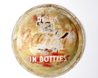 vintage Coca-Cola sign, original button sign, distressed Coke sign