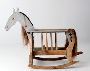 antique rocking horse, wooden riding toy