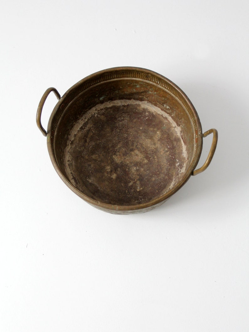Antique brass bowl with handles large decorative basin Etsy
