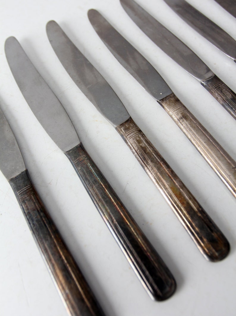 Vintage Silver Plate Knife Set Collection 7 Dinner Knives Etsy Sweden