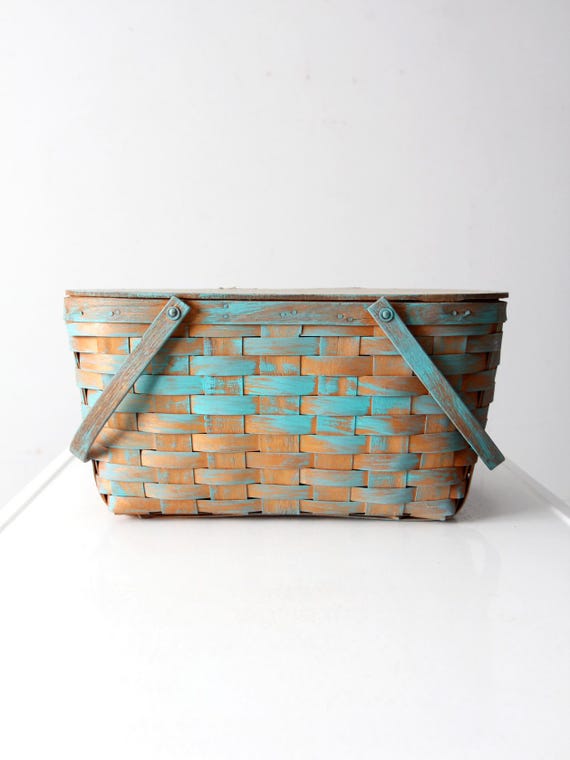 vintage splint weave picnic basket - image 1