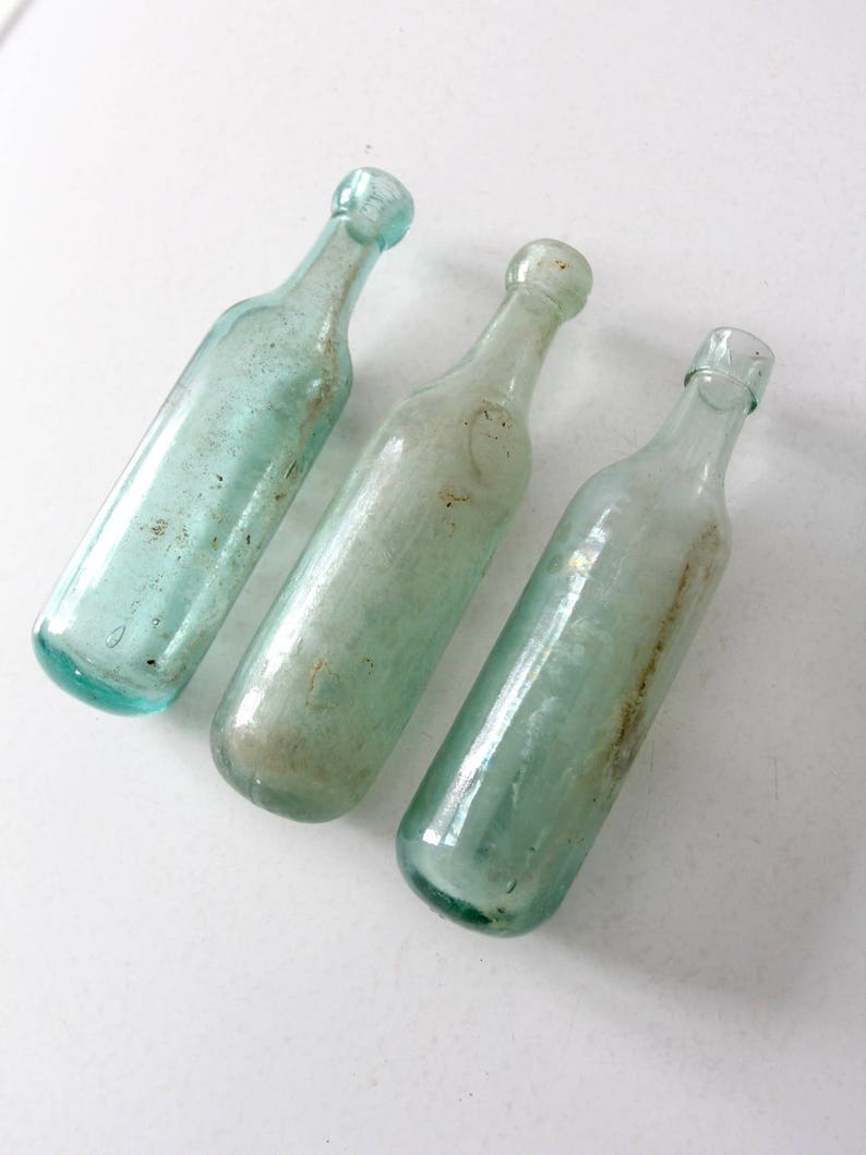 1800s round bottom bottle collection, set of 3 antique soda bottles image 5
