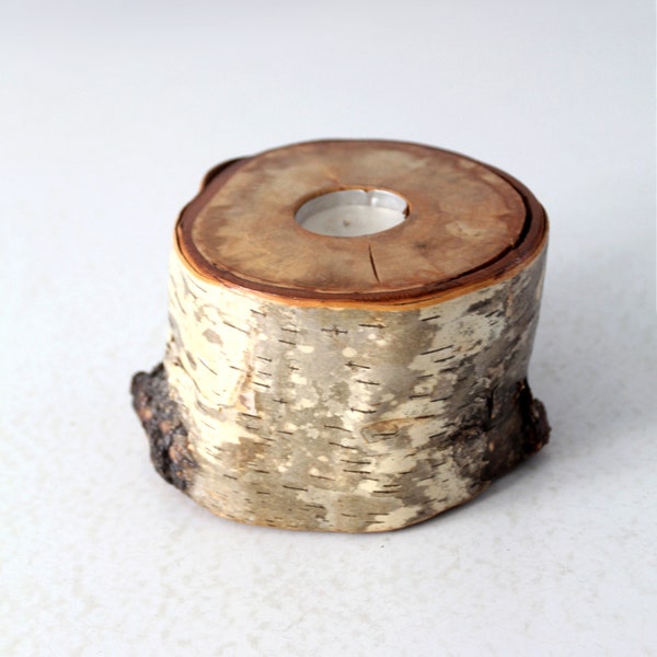 vintage birch log tea light candle holder