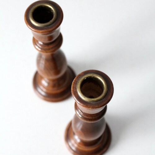 Vintage shops wooden candle holders pair