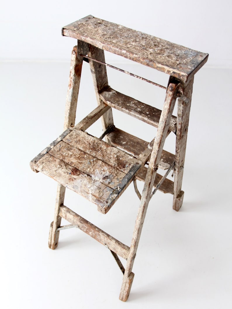 Vintage painter's ladder wood step ladder decorative Etsy