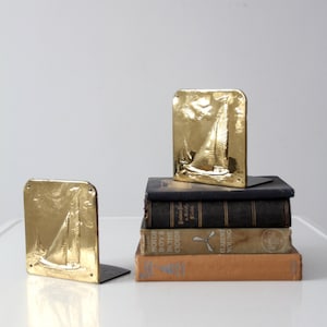 vintage brass nautical bookends, sailboat book ends