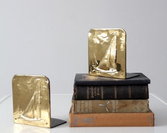 vintage brass nautical bookends, sailboat book ends