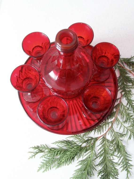Vintage New Martinsville Lady Astor Red Decanter Set Circa 1930s