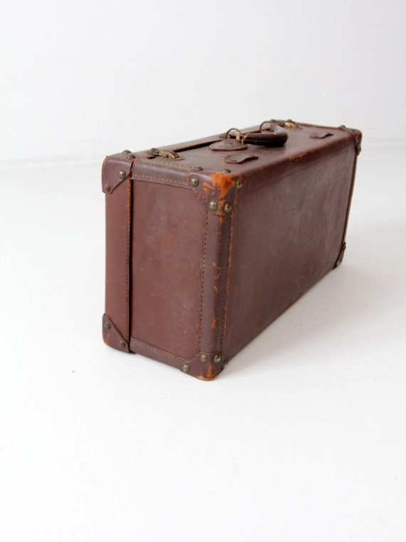 vintage leather suitcase, brown luggage, stacking… - image 3