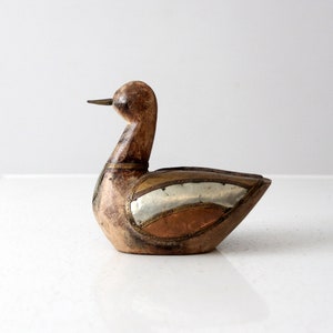vintage folk art wood and metal duck figurine
