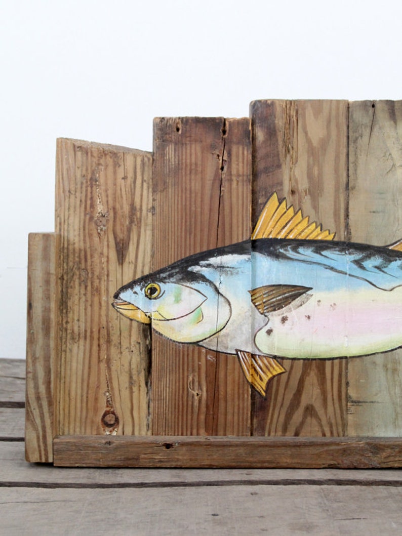 vintage rustic folk art painted fish sign image 8