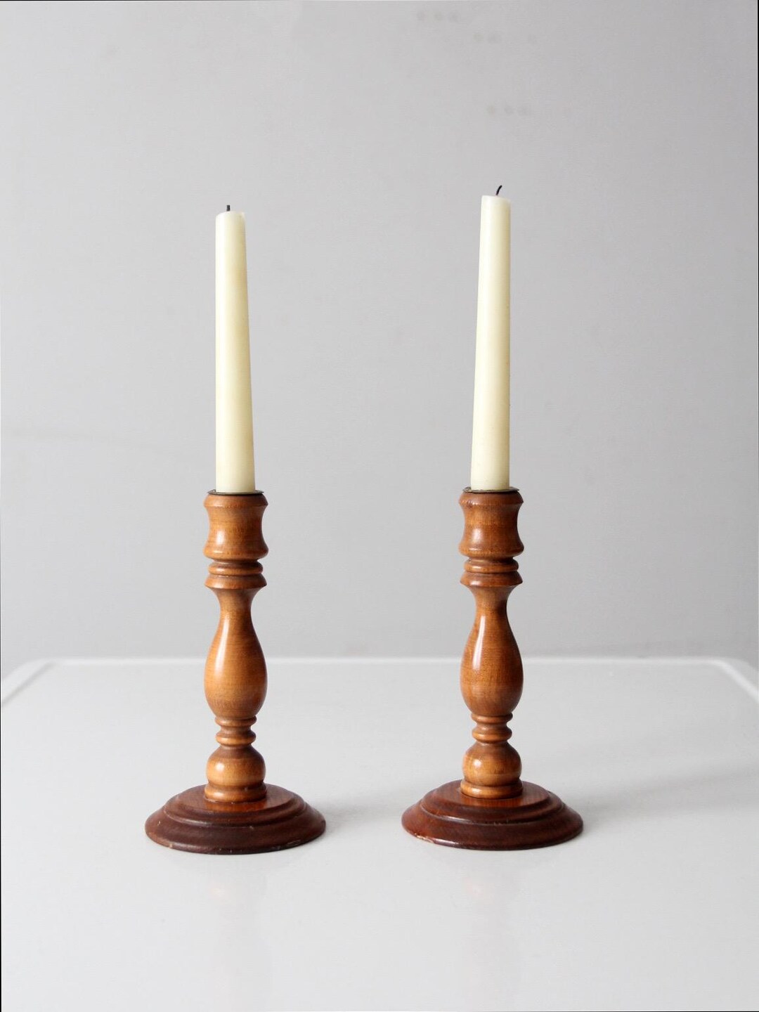 Vintage Turned Wood Candlestick Holders Pair - Etsy Australia