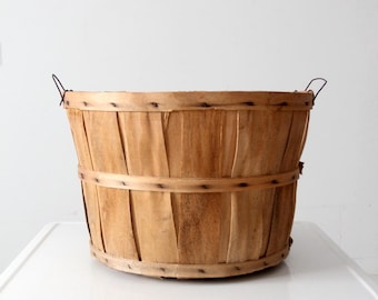 Vintage Natural Wood Basket w/Folding Handles ~ 15.5” (Large