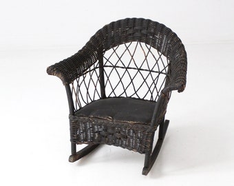 antique wicker children's chair, kids rocking chair