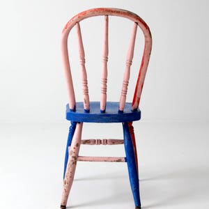 vintage painted children's chair, bright color spindle back chair image 4