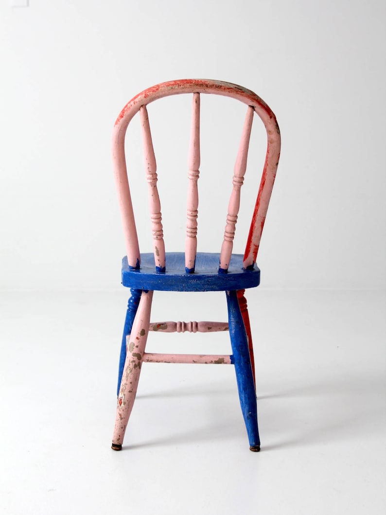 vintage painted children's chair, bright color spindle back chair image 4