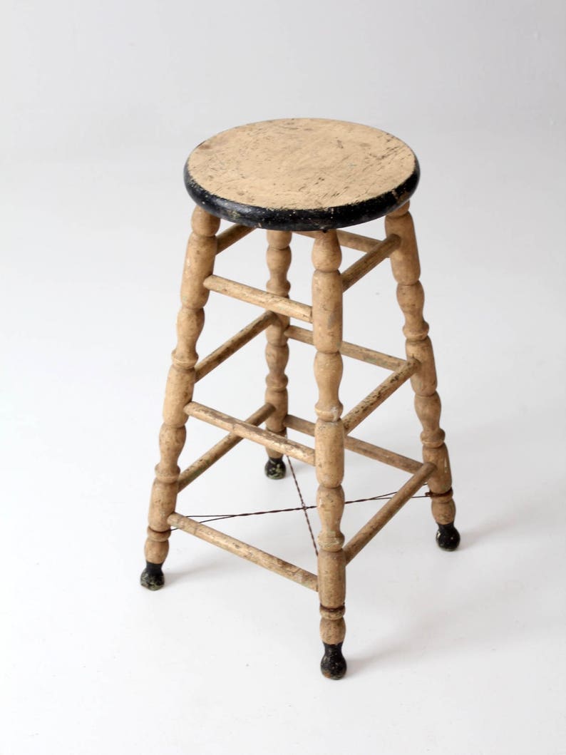 Antique wooden stool turned wood kitchen stool Etsy