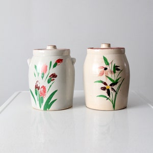 vintage hand-painted stoneware cookie jars pair