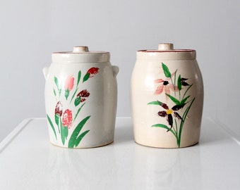 vintage hand-painted stoneware cookie jars pair