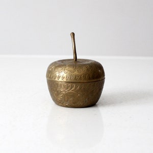 vintage etched brass figurative apple box image 2