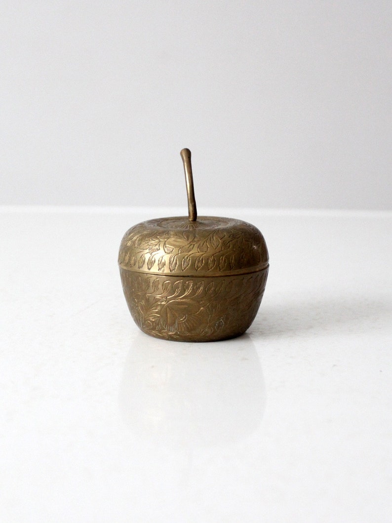 vintage etched brass figurative apple box image 2