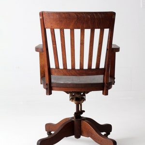 antique desk chair, wood swivel office chair on casters image 5