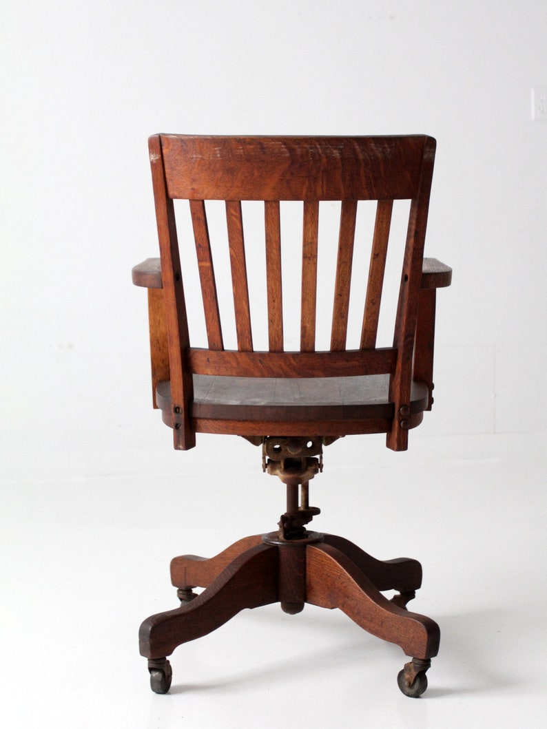 antique desk chair, wood swivel office chair on casters image 5