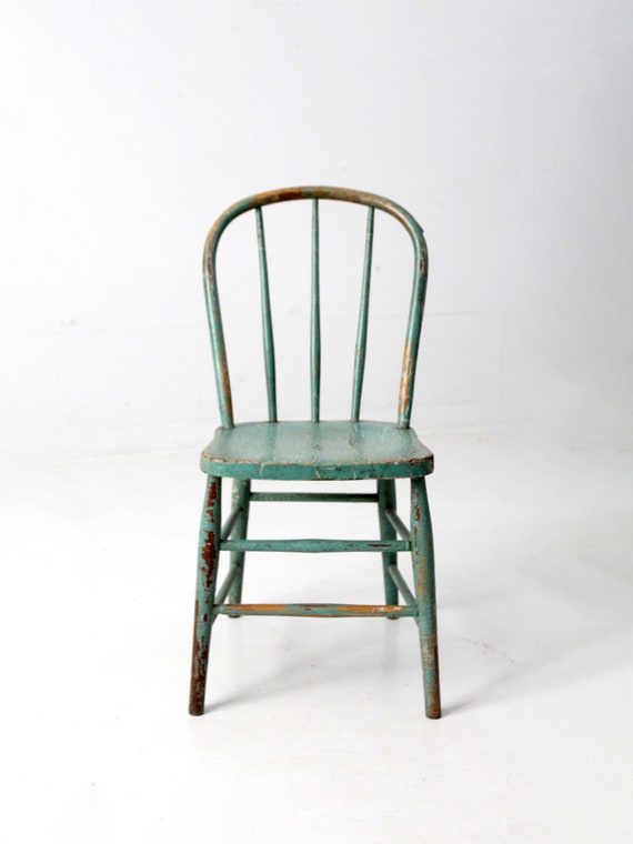 Antique Painted Windsor Chair: Turquoise Farmhouse Spindle Back - Etsy