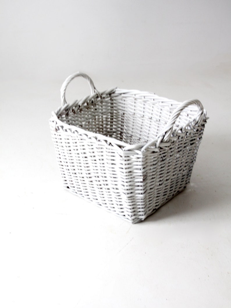 vintage large white storage basket image 10